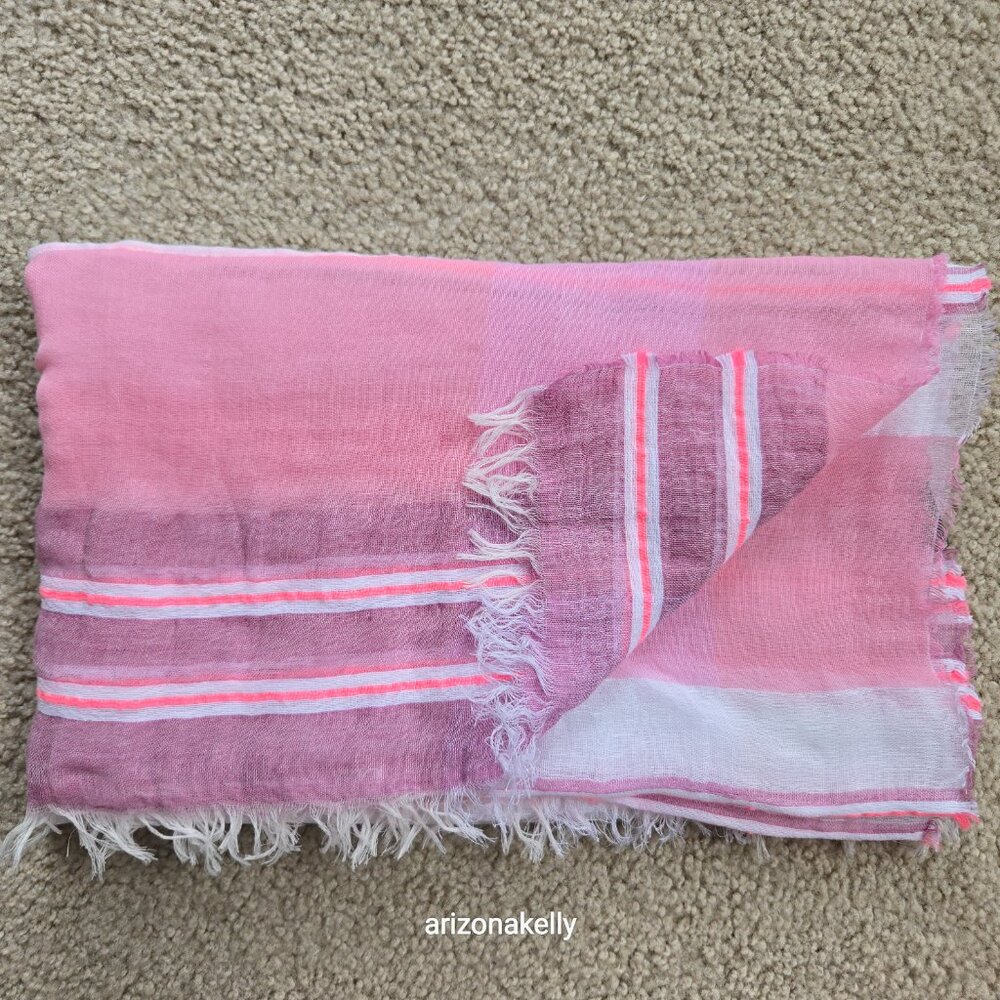 Oska Linen & Cotton Scarf Pink & White - Picture 13 of 13